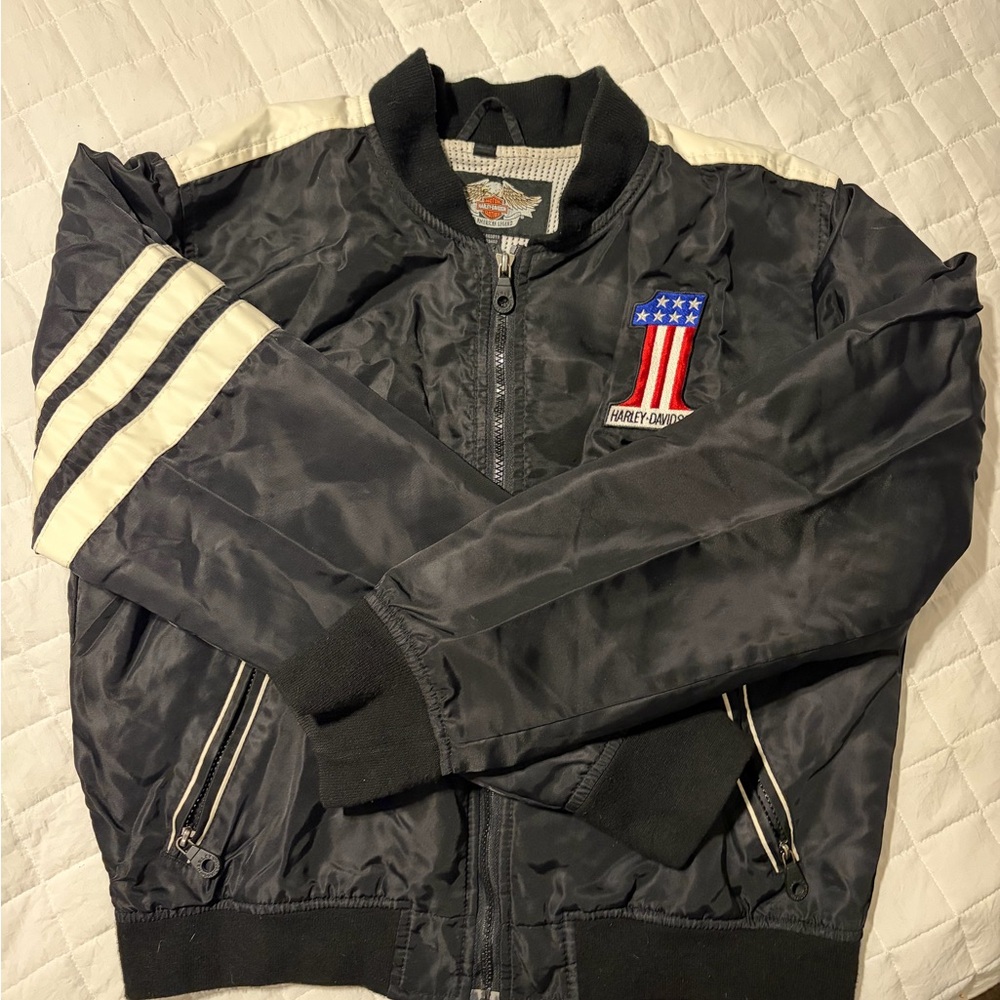 Harley-Davidson number 1 Black Bomber Jacket with White Accents